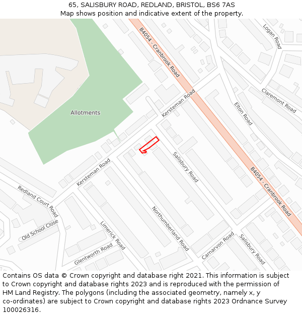 65, SALISBURY ROAD, REDLAND, BRISTOL, BS6 7AS: Location map and indicative extent of plot