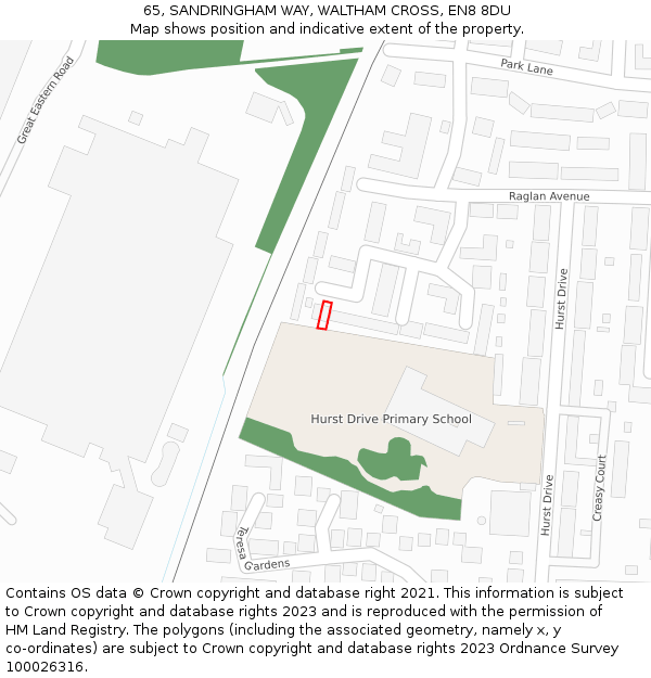 65, SANDRINGHAM WAY, WALTHAM CROSS, EN8 8DU: Location map and indicative extent of plot