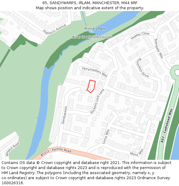 65, SANDYWARPS, IRLAM, MANCHESTER, M44 6RF: Location map and indicative extent of plot