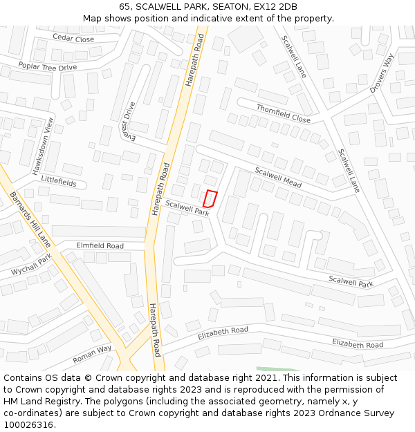 65, SCALWELL PARK, SEATON, EX12 2DB: Location map and indicative extent of plot