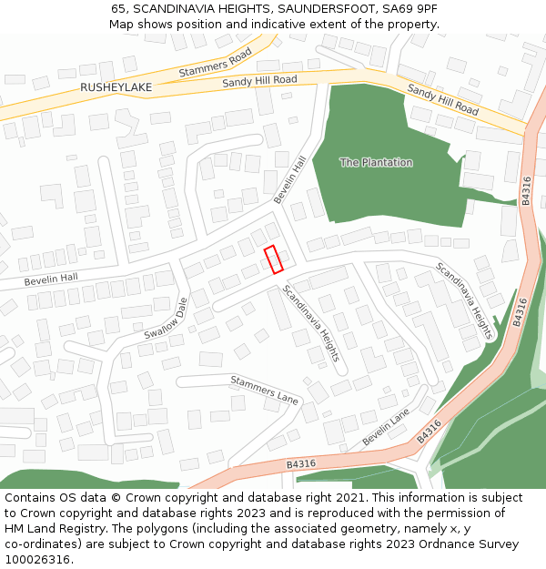 65, SCANDINAVIA HEIGHTS, SAUNDERSFOOT, SA69 9PF: Location map and indicative extent of plot