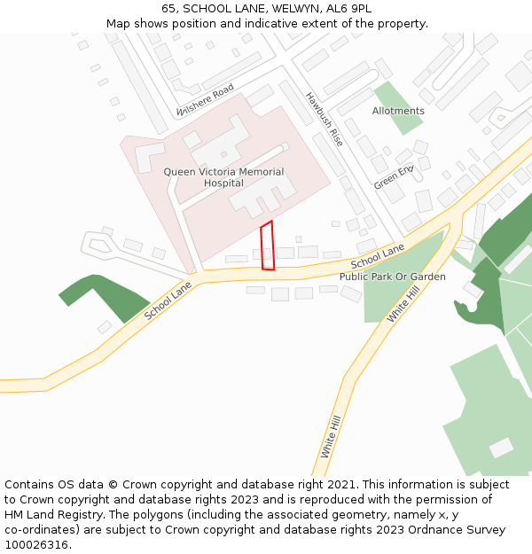 65, SCHOOL LANE, WELWYN, AL6 9PL: Location map and indicative extent of plot