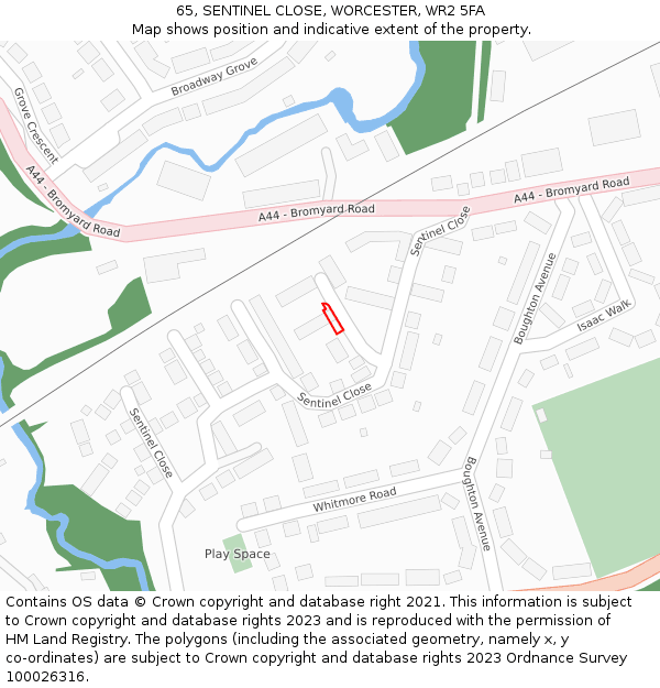 65, SENTINEL CLOSE, WORCESTER, WR2 5FA: Location map and indicative extent of plot