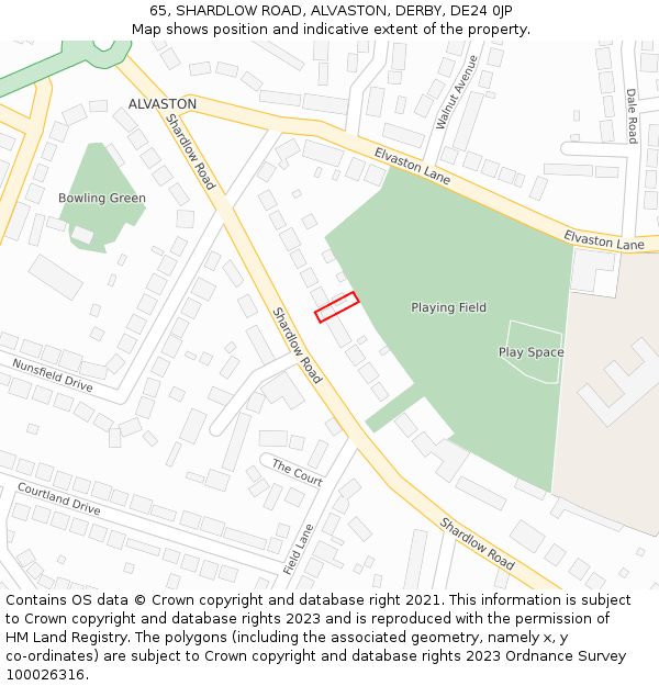 65, SHARDLOW ROAD, ALVASTON, DERBY, DE24 0JP: Location map and indicative extent of plot