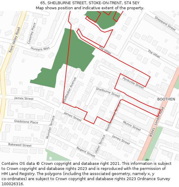 65, SHELBURNE STREET, STOKE-ON-TRENT, ST4 5EY: Location map and indicative extent of plot