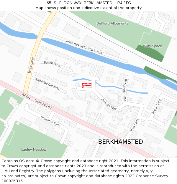 65, SHELDON WAY, BERKHAMSTED, HP4 1FG: Location map and indicative extent of plot