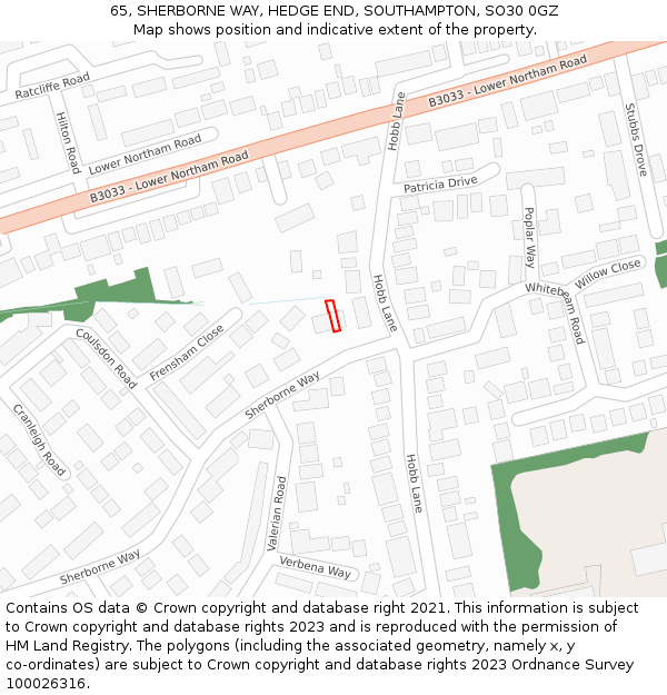 65, SHERBORNE WAY, HEDGE END, SOUTHAMPTON, SO30 0GZ: Location map and indicative extent of plot