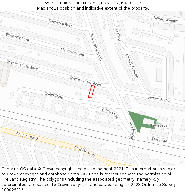 65, SHERRICK GREEN ROAD, LONDON, NW10 1LB: Location map and indicative extent of plot