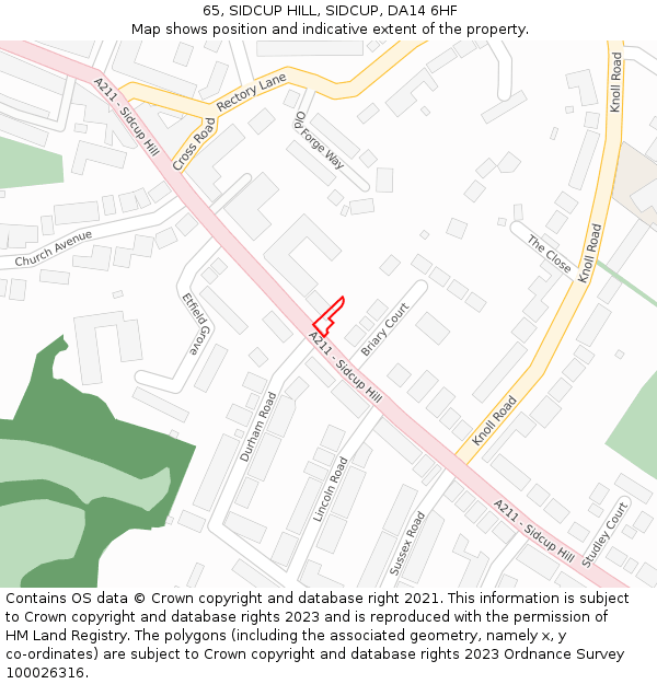 65, SIDCUP HILL, SIDCUP, DA14 6HF: Location map and indicative extent of plot