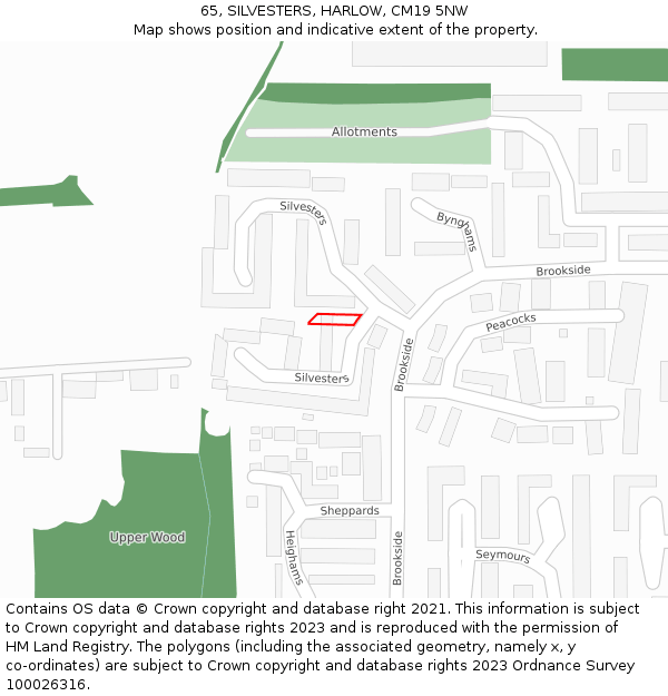 65, SILVESTERS, HARLOW, CM19 5NW: Location map and indicative extent of plot