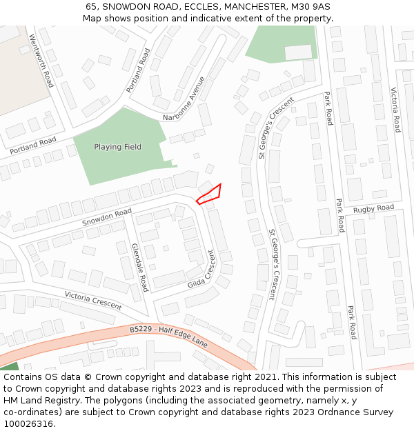 65, SNOWDON ROAD, ECCLES, MANCHESTER, M30 9AS: Location map and indicative extent of plot