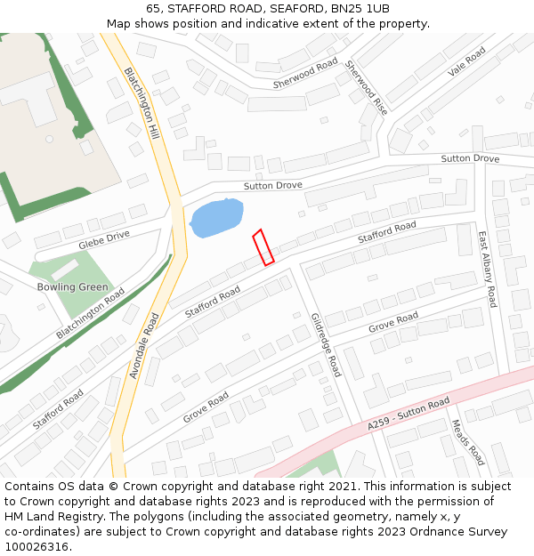 65, STAFFORD ROAD, SEAFORD, BN25 1UB: Location map and indicative extent of plot