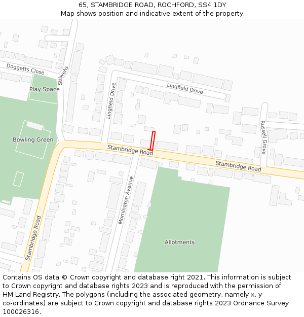 65, STAMBRIDGE ROAD, ROCHFORD, SS4 1DY: Location map and indicative extent of plot