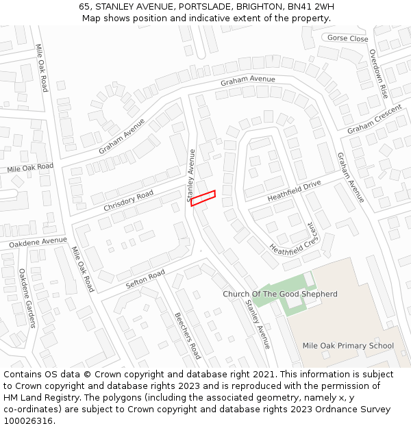 65, STANLEY AVENUE, PORTSLADE, BRIGHTON, BN41 2WH: Location map and indicative extent of plot