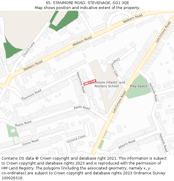 65, STANMORE ROAD, STEVENAGE, SG1 3QE: Location map and indicative extent of plot