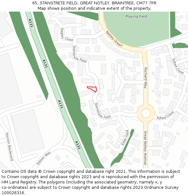 65, STANSTRETE FIELD, GREAT NOTLEY, BRAINTREE, CM77 7PR: Location map and indicative extent of plot