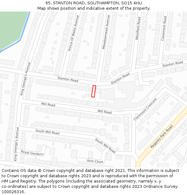 65, STANTON ROAD, SOUTHAMPTON, SO15 4HU: Location map and indicative extent of plot