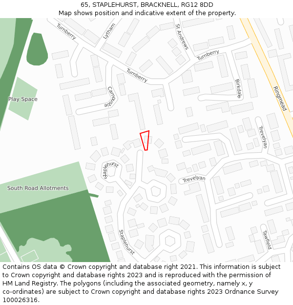 65, STAPLEHURST, BRACKNELL, RG12 8DD: Location map and indicative extent of plot