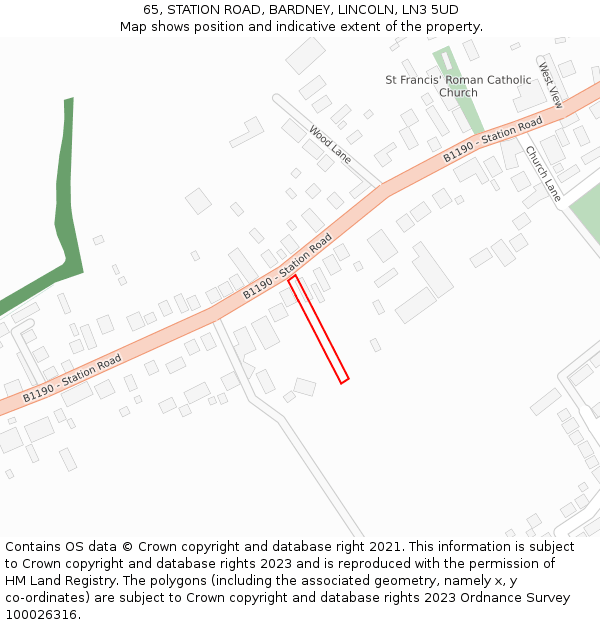 65, STATION ROAD, BARDNEY, LINCOLN, LN3 5UD: Location map and indicative extent of plot