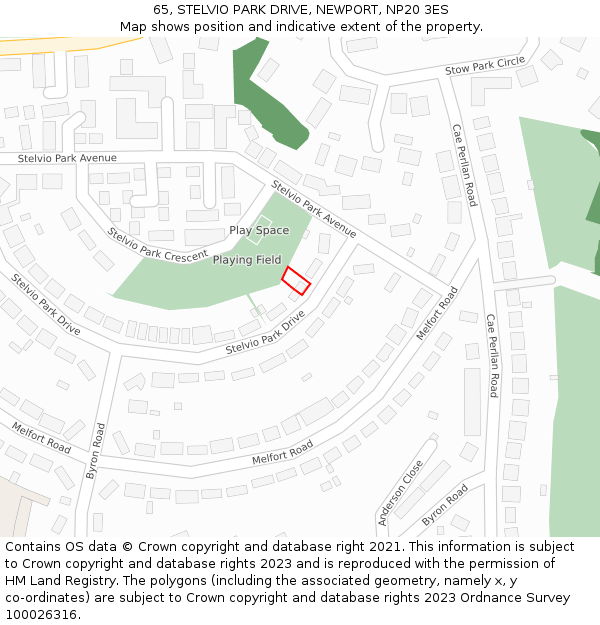 65, STELVIO PARK DRIVE, NEWPORT, NP20 3ES: Location map and indicative extent of plot
