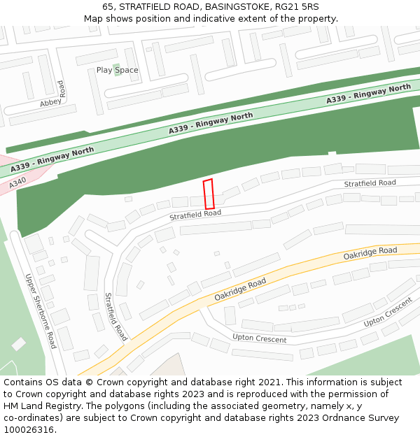 65, STRATFIELD ROAD, BASINGSTOKE, RG21 5RS: Location map and indicative extent of plot