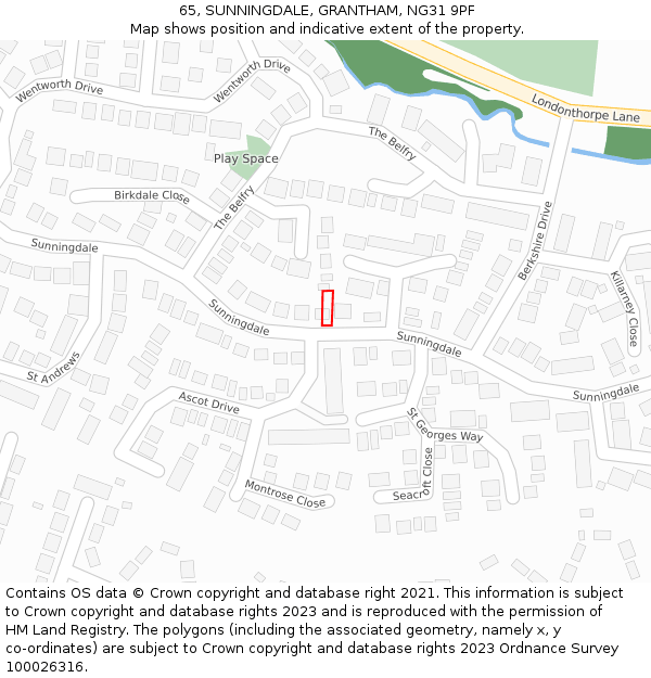 65, SUNNINGDALE, GRANTHAM, NG31 9PF: Location map and indicative extent of plot