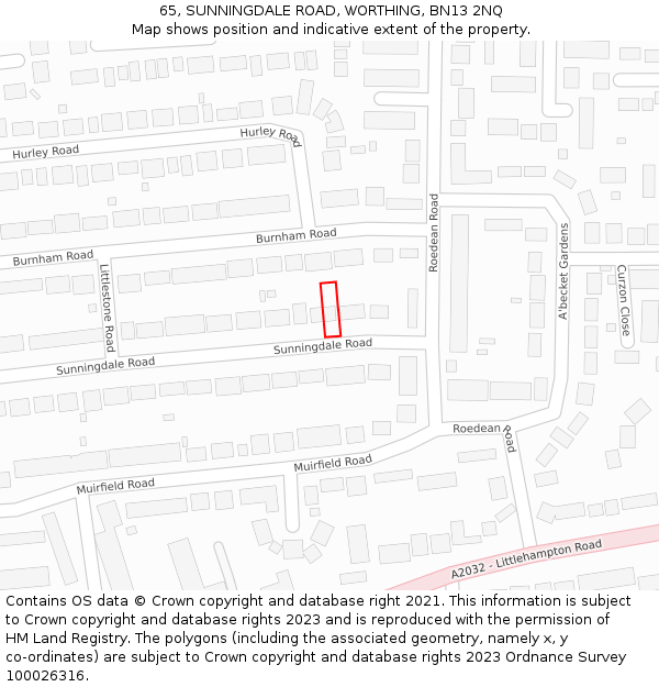 65, SUNNINGDALE ROAD, WORTHING, BN13 2NQ: Location map and indicative extent of plot