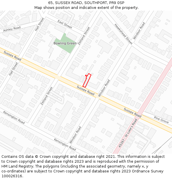 65, SUSSEX ROAD, SOUTHPORT, PR9 0SP: Location map and indicative extent of plot