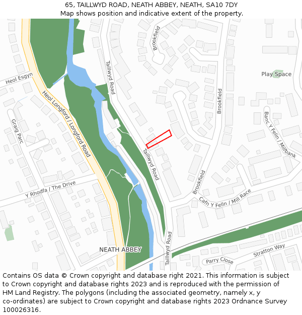 65, TAILLWYD ROAD, NEATH ABBEY, NEATH, SA10 7DY: Location map and indicative extent of plot