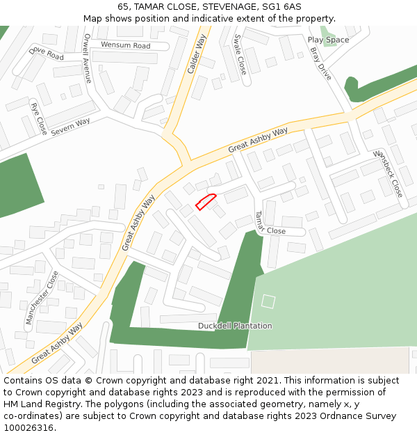 65, TAMAR CLOSE, STEVENAGE, SG1 6AS: Location map and indicative extent of plot