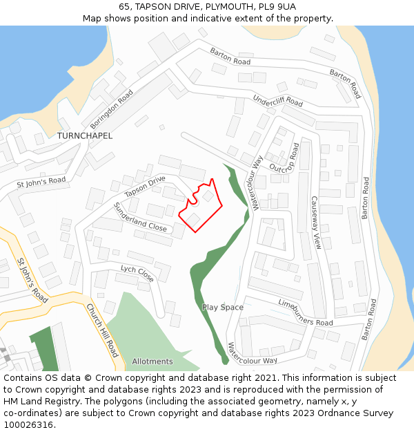 65, TAPSON DRIVE, PLYMOUTH, PL9 9UA: Location map and indicative extent of plot