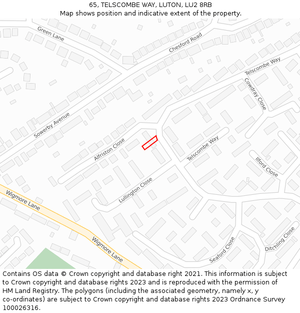 65, TELSCOMBE WAY, LUTON, LU2 8RB: Location map and indicative extent of plot