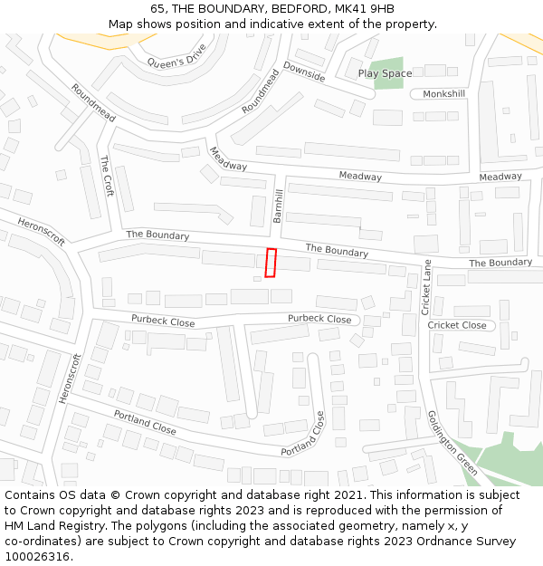 65, THE BOUNDARY, BEDFORD, MK41 9HB: Location map and indicative extent of plot