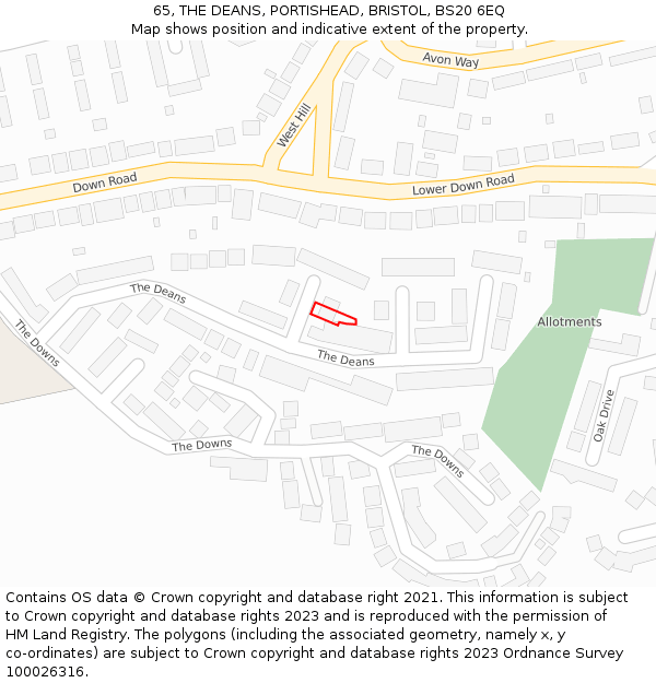 65, THE DEANS, PORTISHEAD, BRISTOL, BS20 6EQ: Location map and indicative extent of plot