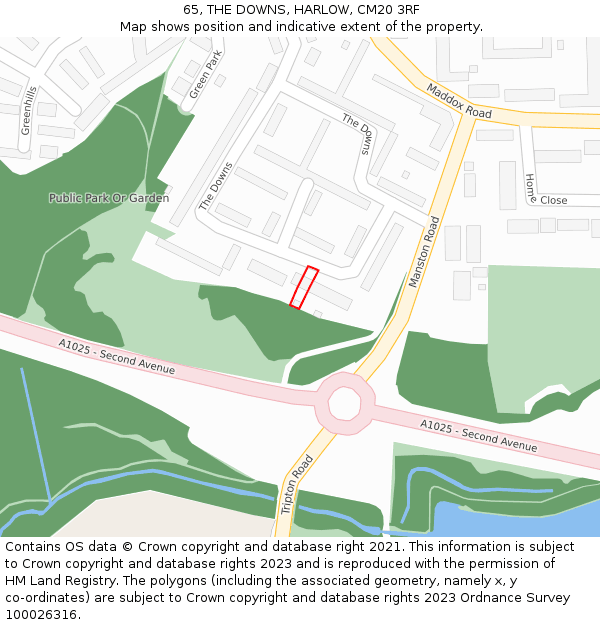 65, THE DOWNS, HARLOW, CM20 3RF: Location map and indicative extent of plot