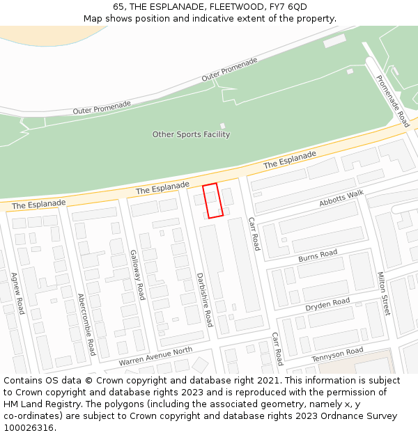 65, THE ESPLANADE, FLEETWOOD, FY7 6QD: Location map and indicative extent of plot