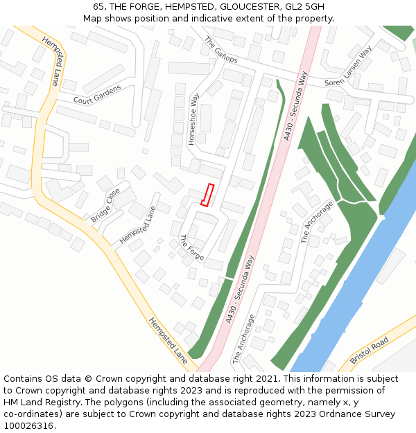 65, THE FORGE, HEMPSTED, GLOUCESTER, GL2 5GH: Location map and indicative extent of plot