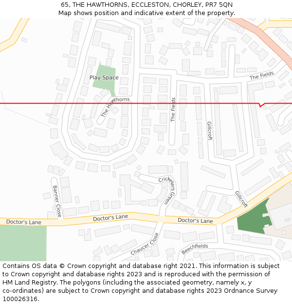 65, THE HAWTHORNS, ECCLESTON, CHORLEY, PR7 5QN: Location map and indicative extent of plot