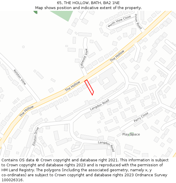 65, THE HOLLOW, BATH, BA2 1NE: Location map and indicative extent of plot