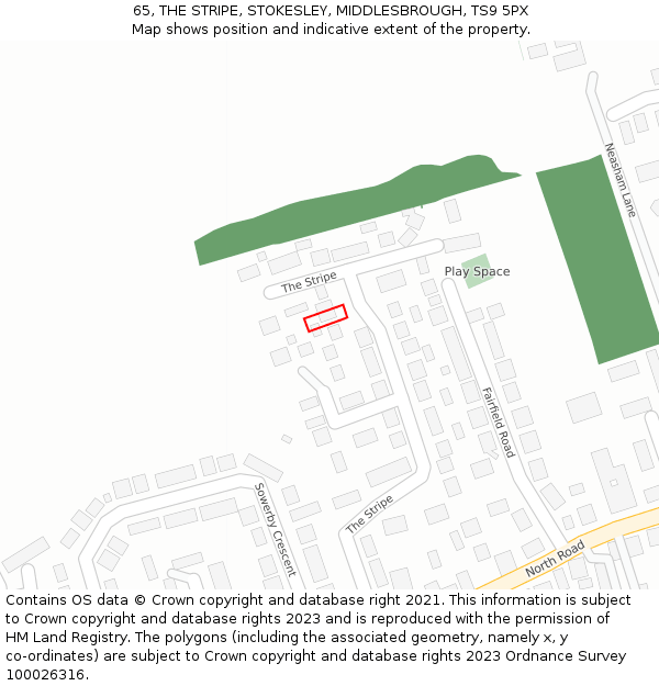 65, THE STRIPE, STOKESLEY, MIDDLESBROUGH, TS9 5PX: Location map and indicative extent of plot