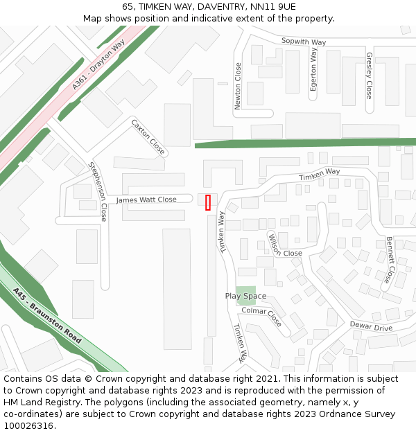 65, TIMKEN WAY, DAVENTRY, NN11 9UE: Location map and indicative extent of plot