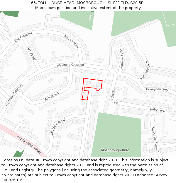 65, TOLL HOUSE MEAD, MOSBOROUGH, SHEFFIELD, S20 5EL: Location map and indicative extent of plot