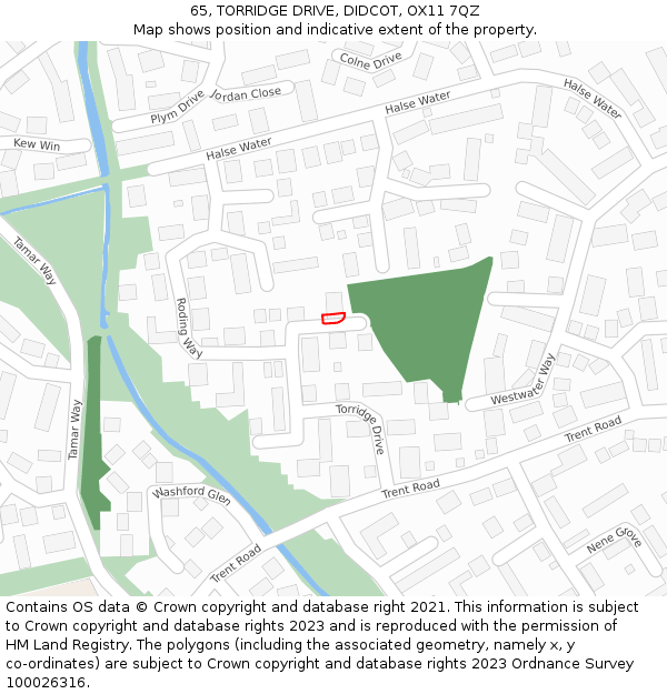 65, TORRIDGE DRIVE, DIDCOT, OX11 7QZ: Location map and indicative extent of plot