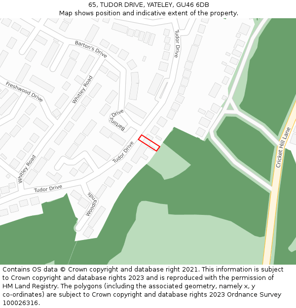 65, TUDOR DRIVE, YATELEY, GU46 6DB: Location map and indicative extent of plot