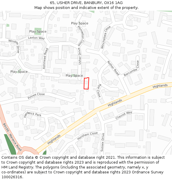 65, USHER DRIVE, BANBURY, OX16 1AG: Location map and indicative extent of plot