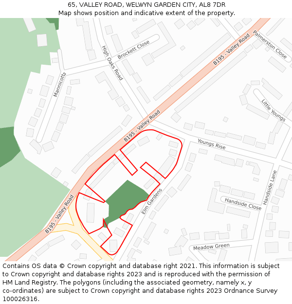 65, VALLEY ROAD, WELWYN GARDEN CITY, AL8 7DR: Location map and indicative extent of plot