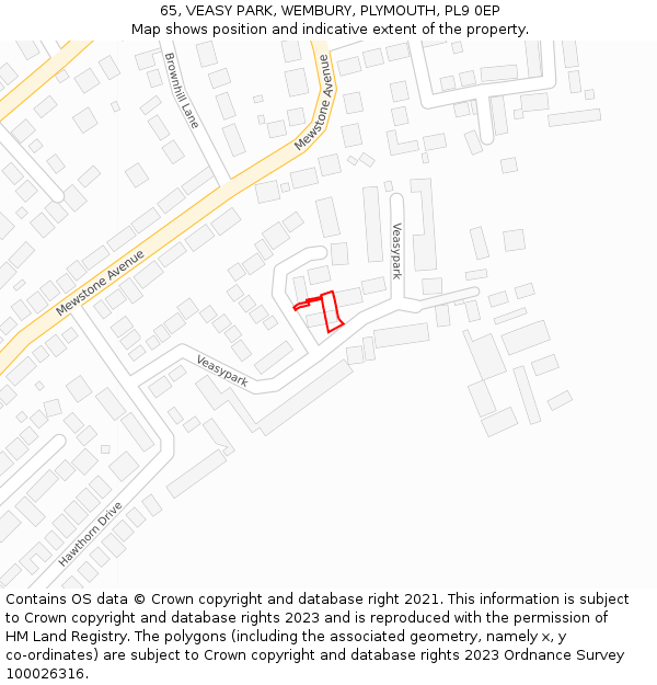 65, VEASY PARK, WEMBURY, PLYMOUTH, PL9 0EP: Location map and indicative extent of plot