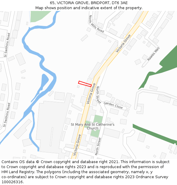 65, VICTORIA GROVE, BRIDPORT, DT6 3AE: Location map and indicative extent of plot