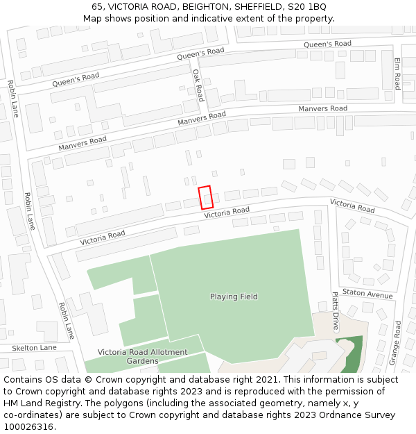 65, VICTORIA ROAD, BEIGHTON, SHEFFIELD, S20 1BQ: Location map and indicative extent of plot