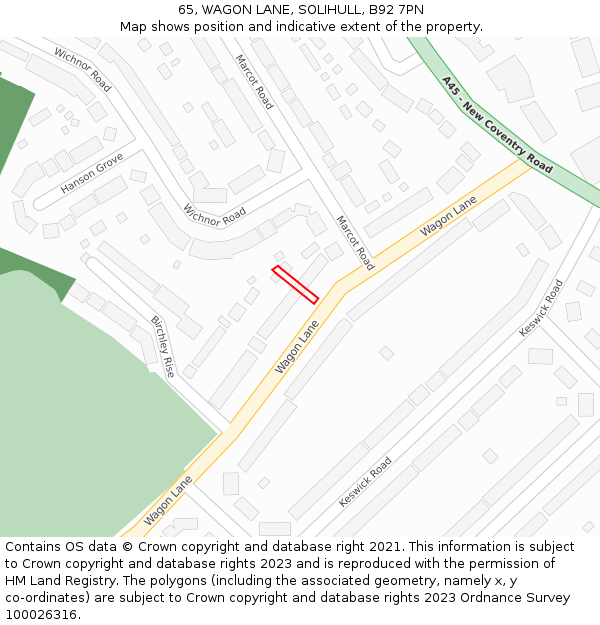 65, WAGON LANE, SOLIHULL, B92 7PN: Location map and indicative extent of plot